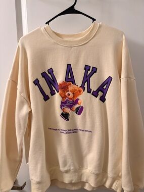 Inaka Power Cream Crewneck Sweater with Purple Graphic Teddy (Oversized)